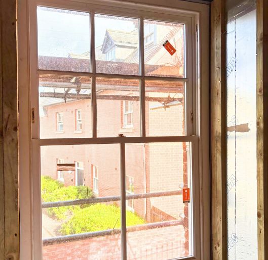 New timber sash window viewed from inside