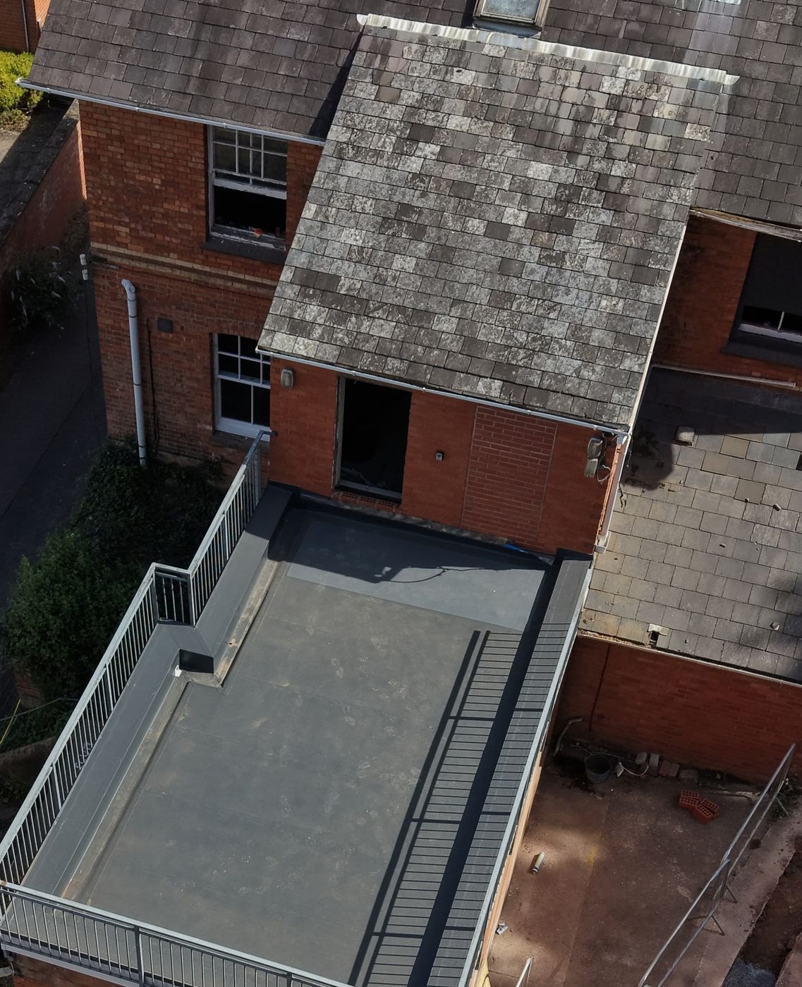 Aerial view of the completed flat roof